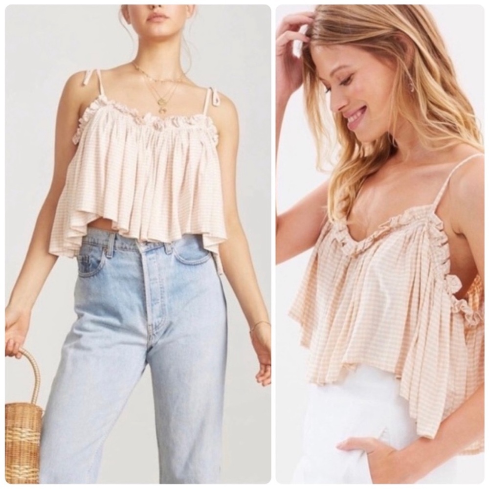 Faithfull the Brand Apricot Gingham Print Ruffled Crop Top - Picture 11 of 12